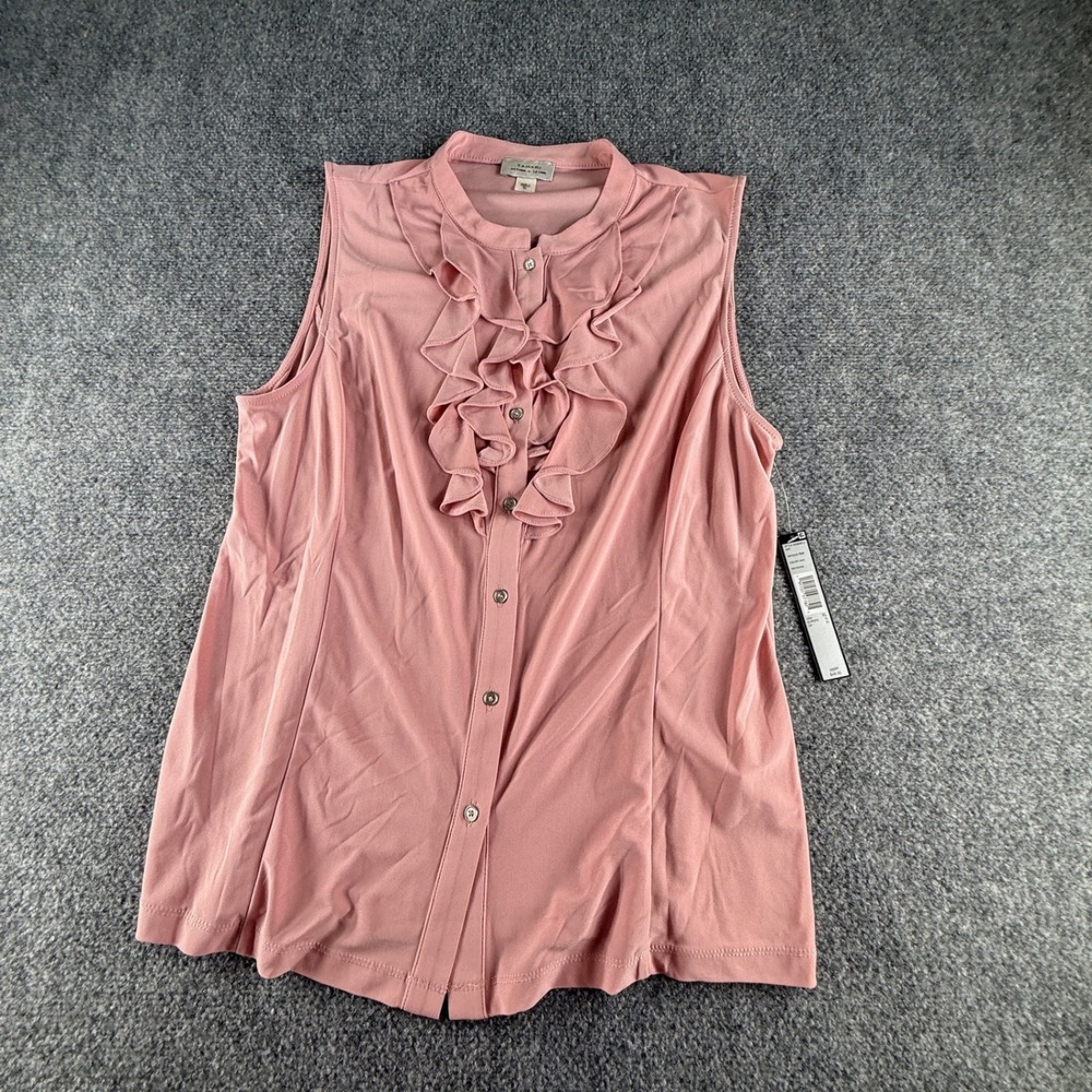 Tahari Arthur S. Levine Pink Ruffle Front Sleeveless Knit Top XL 8288M812